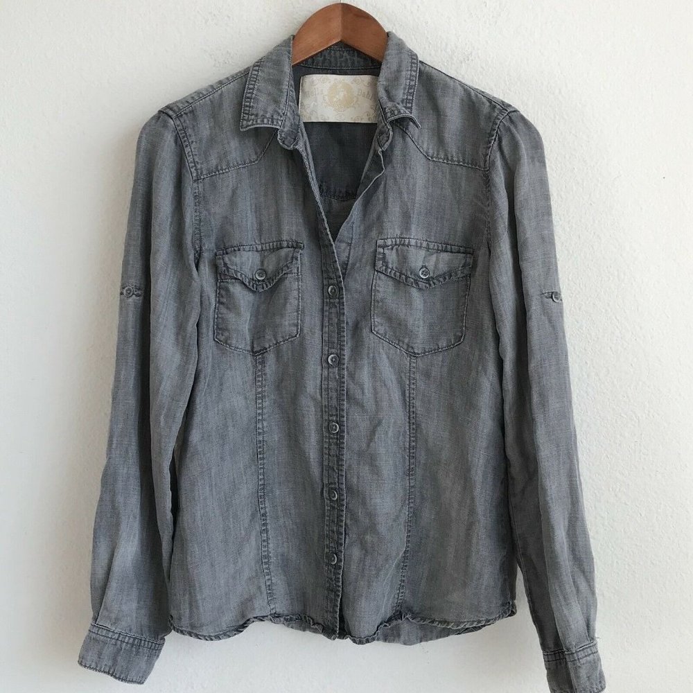 Bella Dahl Gray Wash Chambray Button Down Shirt S